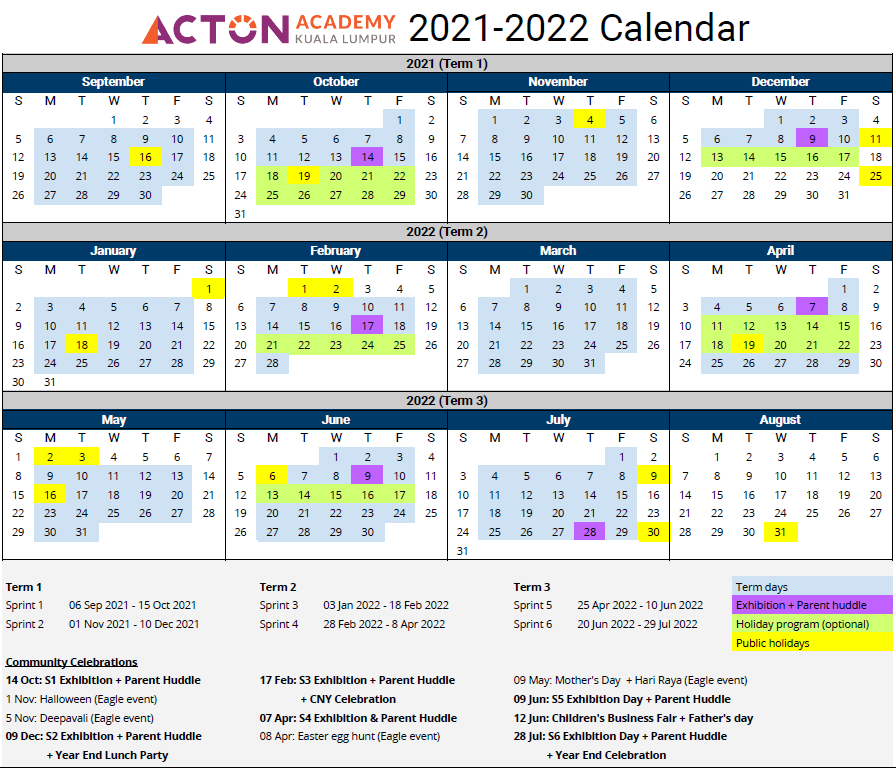 Calendar Acton Academy Kuala Lumpur